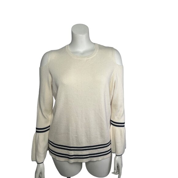 Lane Bryant Sweater Cream & Navy Women's 14/16 NEW with Tags  Cold Shoulder - Picture 15 of 15